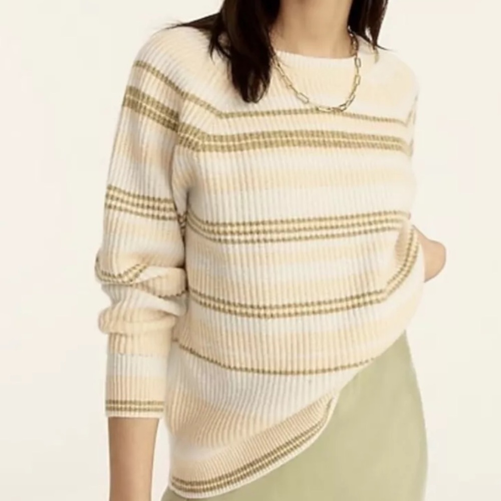 J. Crew Women's Sweater 100% Cashmere Ribbed Stripe S BF015 Pearl Oyster Ash